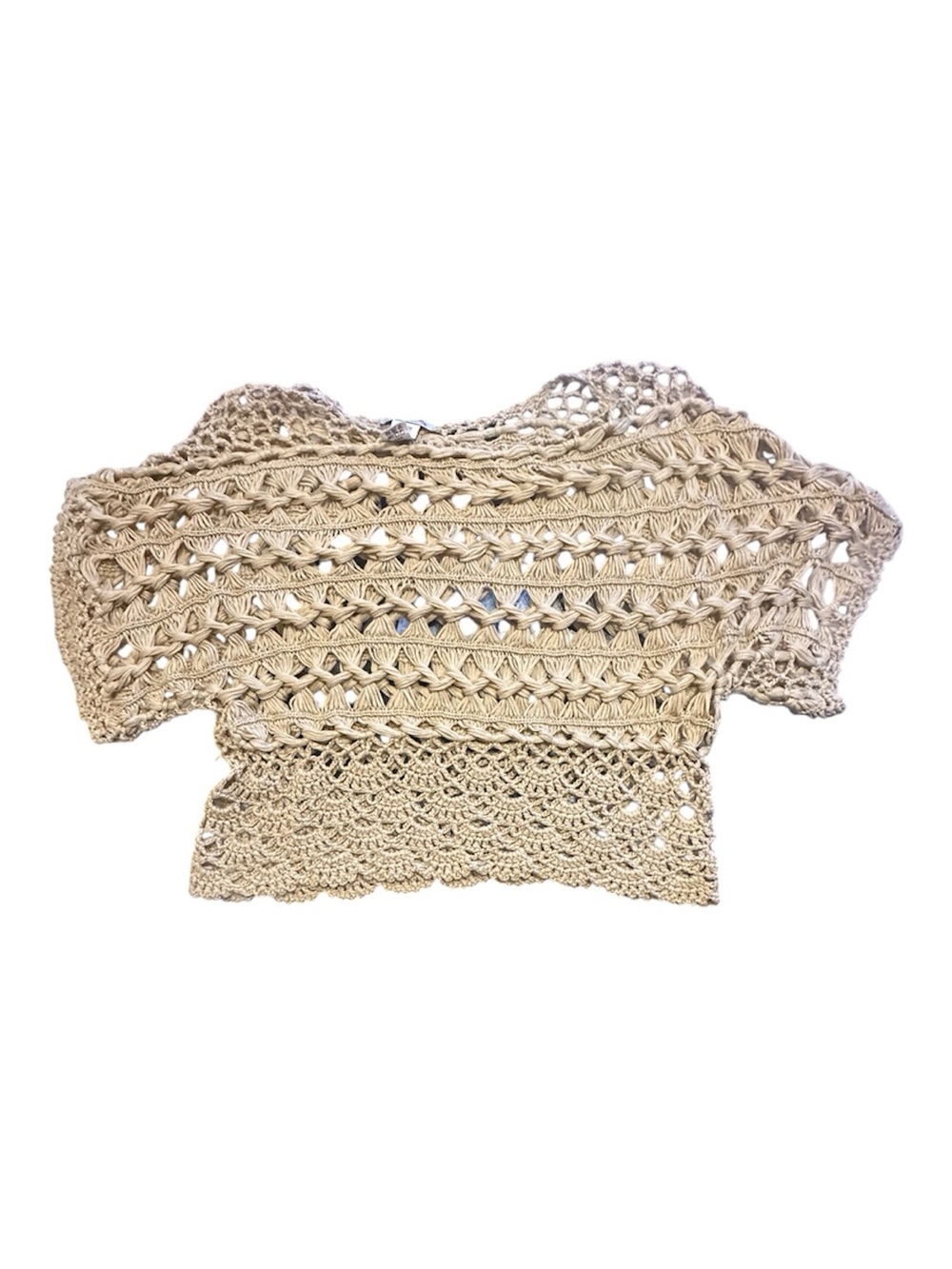 Vici Neutral Beige Crochet Short-Sleeve Crop Top